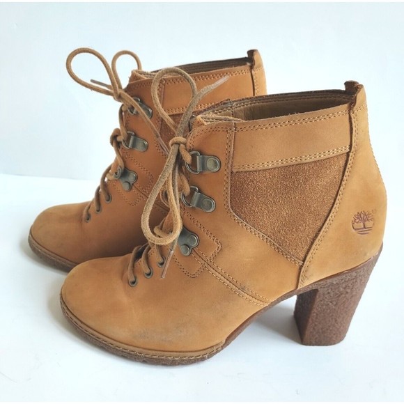 Ladies Timberland Nubuck Tan Glancy Laced Up Field Boots Size 6.5 Style A199F - Picture 3 of 10